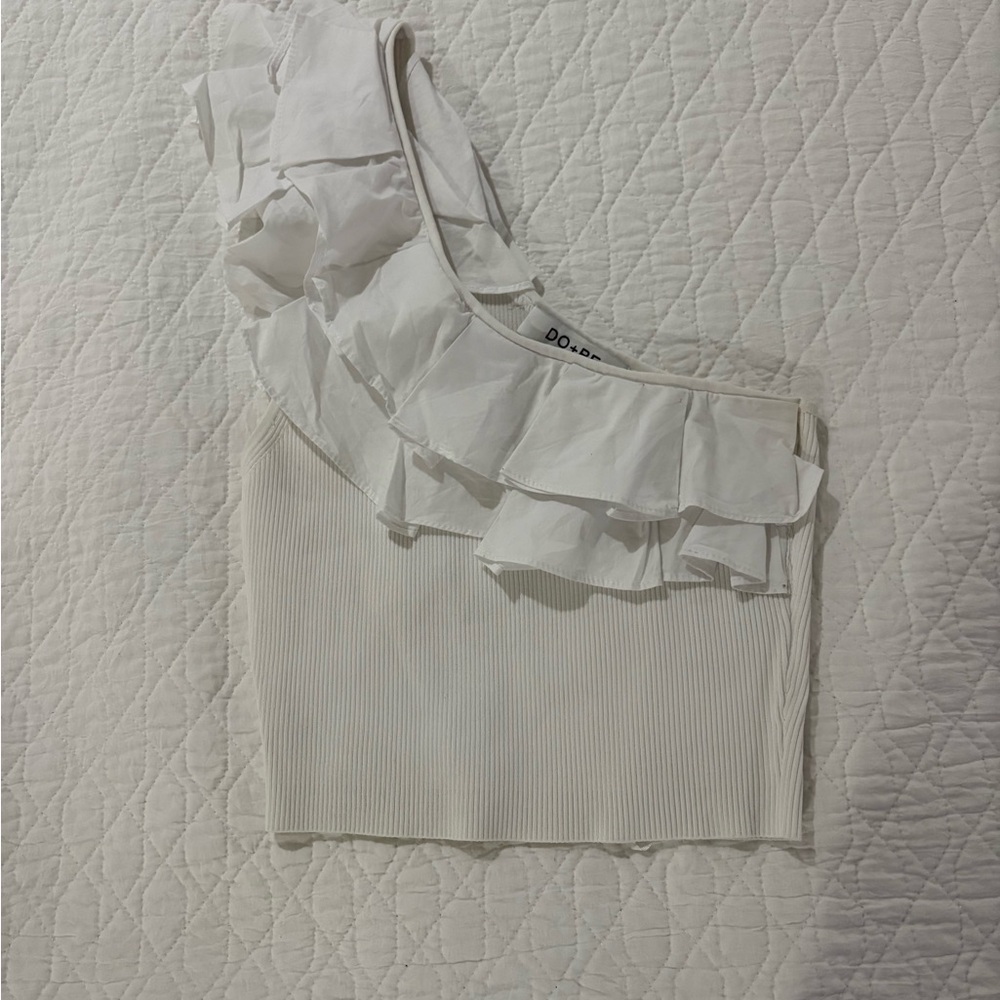 DO+BE One Shoulder White Ruffle Top